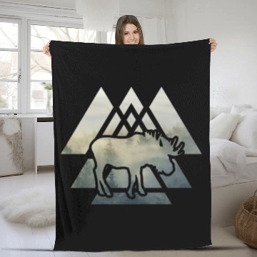 Discover Elk Moose Silhouette Mountain Forest Fleece Blankets