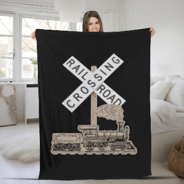 Discover Train Track Railroad Crossing Fleece Blankets