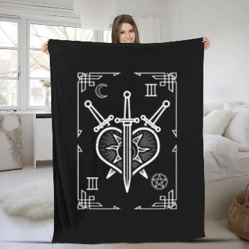 Discover Three Of Sword Heart Tarot Card Occult Fortune Fleece Blankets