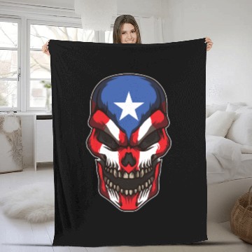 Discover Puerto Rico Skull | Proud Boricua Flag Fleece Blankets