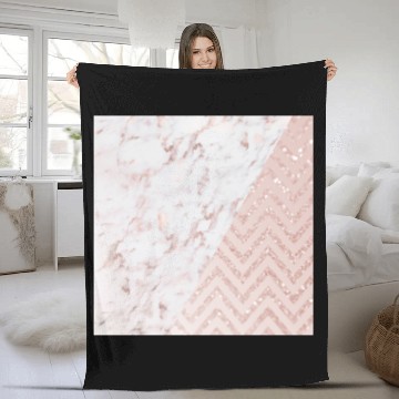 Discover Geometric pink marble chevron glitter stripes Fleece Blankets