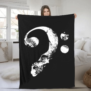 Discover guitar bass skull bass clef osn black and white sh Fleece Blankets