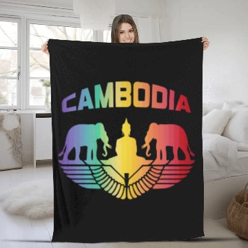 Discover Cambodia Elephants with Buddha / Gift Fleece Blankets