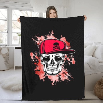 Discover Red Skull Basecap Old School Fleece Blankets