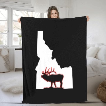 Discover Idaho state with outline of Elk inside combi Fleece Blankets