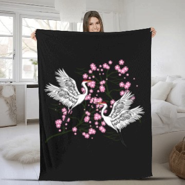 Discover Crane Cherry Blossom Japanese traditional gift Fleece Blankets