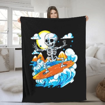 Discover Skeleton Surfing Fleece Blankets