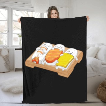 Discover Sleeping Sushi Gift Love Sushi Rolls Japanese Food Fleece Blankets