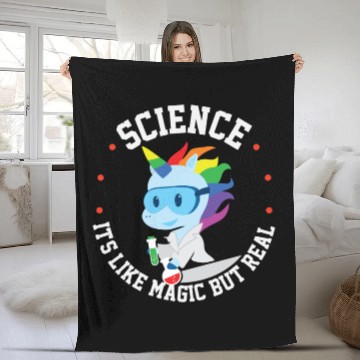 Discover Funny Science Is Like Magic But Real Unicorn Gift Fleece Blankets