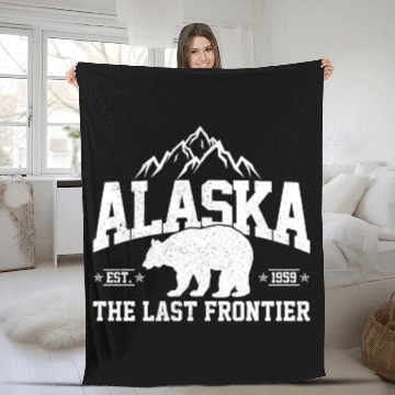 Discover Alaska - The Last Frontier Grizzly Bear Souvenir Fleece Blankets
