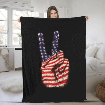 Discover American Flag Peace Sign V Victory Hand Fleece Blankets