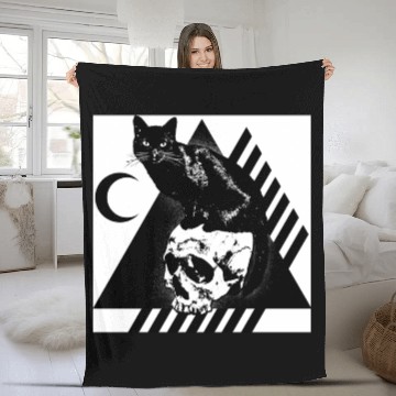 Discover cat skull triangle Fleece Blankets