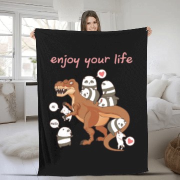 Discover Dino, T-Rex, Cute Panda, Sweet Kawaii Cat Fleece Blankets