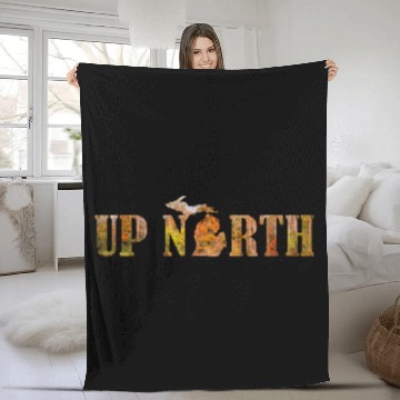 Discover Up North Michigan Fall Leaves Silhouette Design Fleece Blankets
