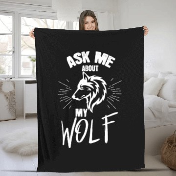 Discover Ask me about my wolf. Fleece Blankets
