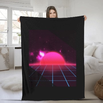 Discover Sundown sunrise Scenery in a Retro 80s 90s Grid Fleece Blankets