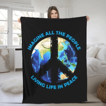 Discover Imagine all the people living life in peace Design Fleece Blankets