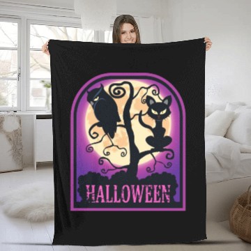 Discover HALLOWEEN Scary Cat Owl Full Moon Purple Gift Idea Fleece Blankets