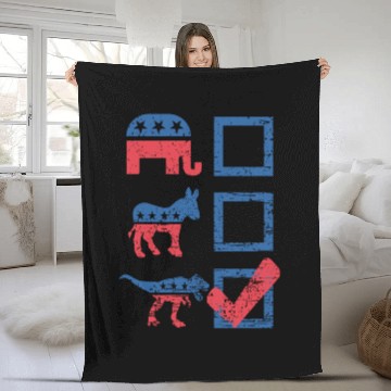 Discover Election Ballot USA Flag Elephant Donkey Dino Gift Fleece Blankets