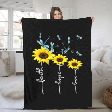 Discover Faith hope love sunflower Fleece Blankets