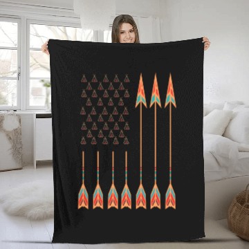 Discover Native American Day with tents & arrows as US flag Fleece Blankets