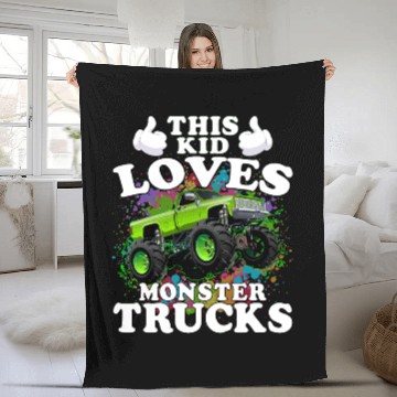 Discover This Kid Loves Monster Trucks Fleece Blankets
