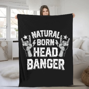 Discover Natural born Headbanger Devil horns Heavy Metal Fleece Blankets