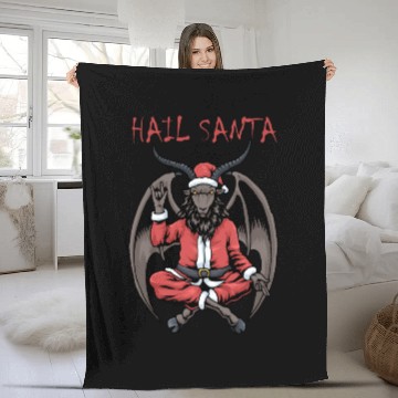 Discover Christmas Hail Santa Satanism Goat Baphomet Satan Fleece Blankets