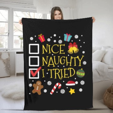 Discover Womens Nice Naughty I Tried Funny Christmas Gift Fleece Blankets
