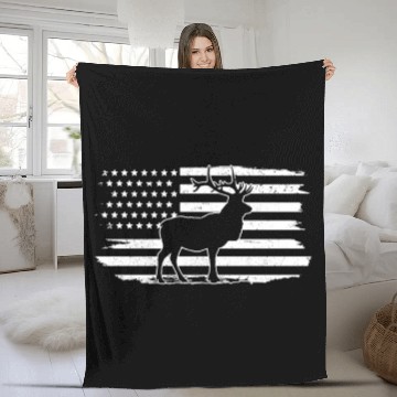 Discover Elk American Flag Ptriotic Hunting Hunter Gift Fleece Blankets