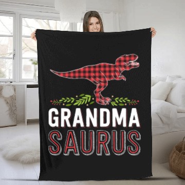 Discover Grandma Saurus T Rex Red Plaid Matching Family Fleece Blankets
