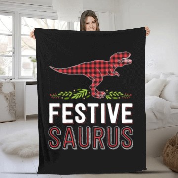 Discover Festive Saurus T Rex Red Plaid Matching Family Fleece Blankets