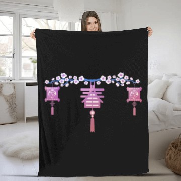 Discover Japan blossom lantern flowers cherry chinese Fleece Blankets