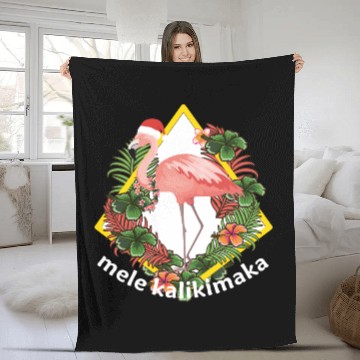 Discover Mele Kalikimaka Flamingo christmas Fleece Blankets