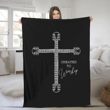Discover Guitar Christian, Created to worship, jesus cross Fleece Blankets