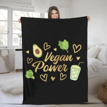 Discover Vegan Power gold plant based food Avocado Broccoli Fleece Blankets