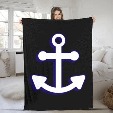 Discover Nautical boat anchor in navy blue and white 3D Fleece Blankets