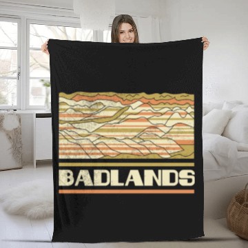 Discover Badlands National Park Skyline Retro Cityscape 70s Fleece Blankets