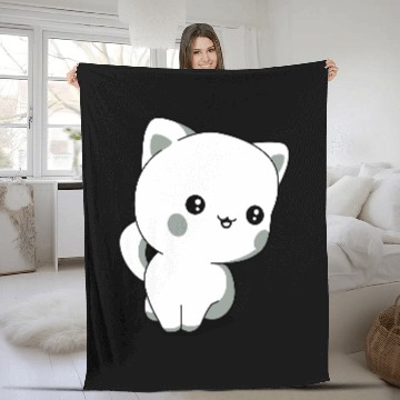 Discover kitten chibi kawaii Fleece Blankets