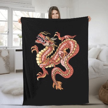 Discover big red chinese dragon Fleece Blankets