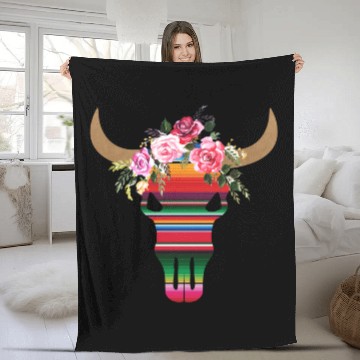 Discover Serape Bull Skull Fleece Blankets