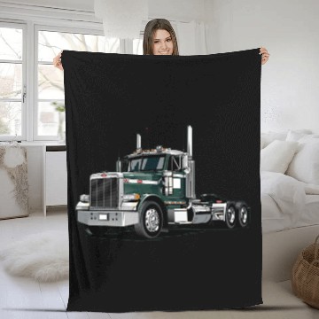 Discover Green Semi Truck Fleece Blankets