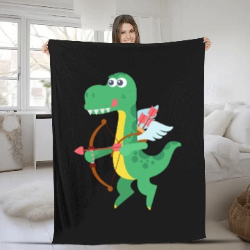 Discover Lovely Dinosaur cupid in Valentine's day Fleece Blankets