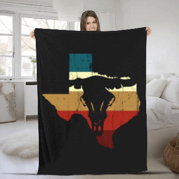 Discover Vintage Texas State Longhorn Silhouette Cowboy Fleece Blankets