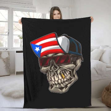 Discover Cool Puerto Rico Skull With Cap and Boricua Flag Fleece Blankets