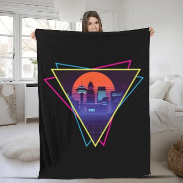Discover future city synthwave Fleece Blankets
