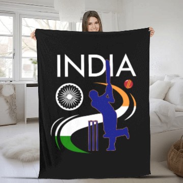 Discover India Cricket With Indian Flag Brush Stroke Fleece Blankets