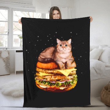 Discover Hamburger Space Cat Funny Kitty Gift Fleece Blankets