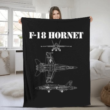 Discover F18 Hornet Airplane Schematic In White F-18 Jet Fleece Blankets
