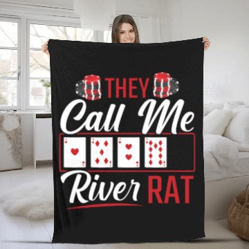 Discover River Rat Funny Poker Player Texas Holdem Lucker Fleece Blankets
